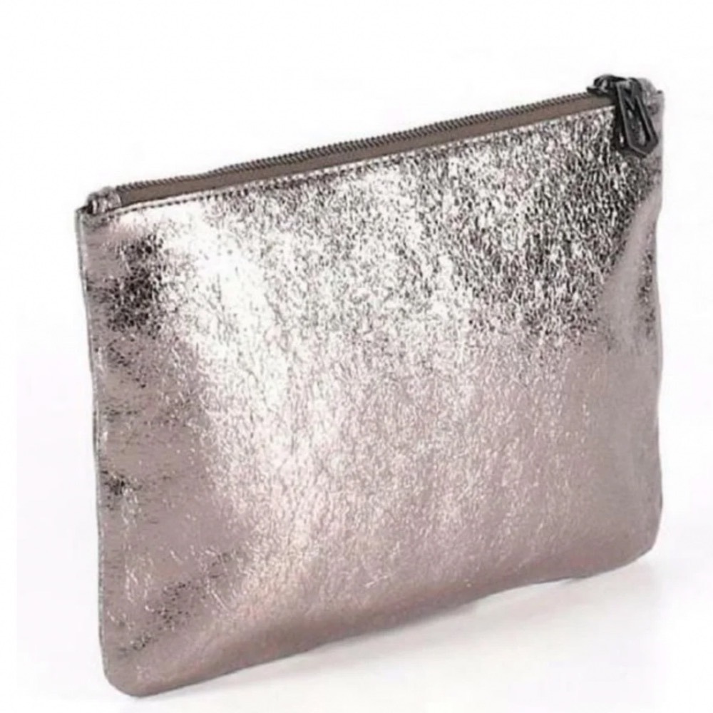 Marc Jacobs x Target Neiman Marcus Metallic Leather Zip Pouch Clutch Pewter